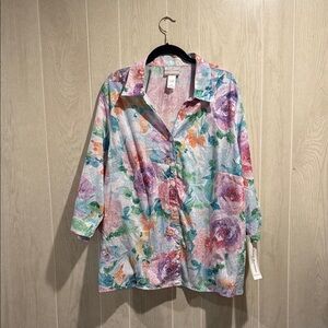 NWT Alfred Dunner Pastel Floral Blouse, Button Down 3/4 Sleeve